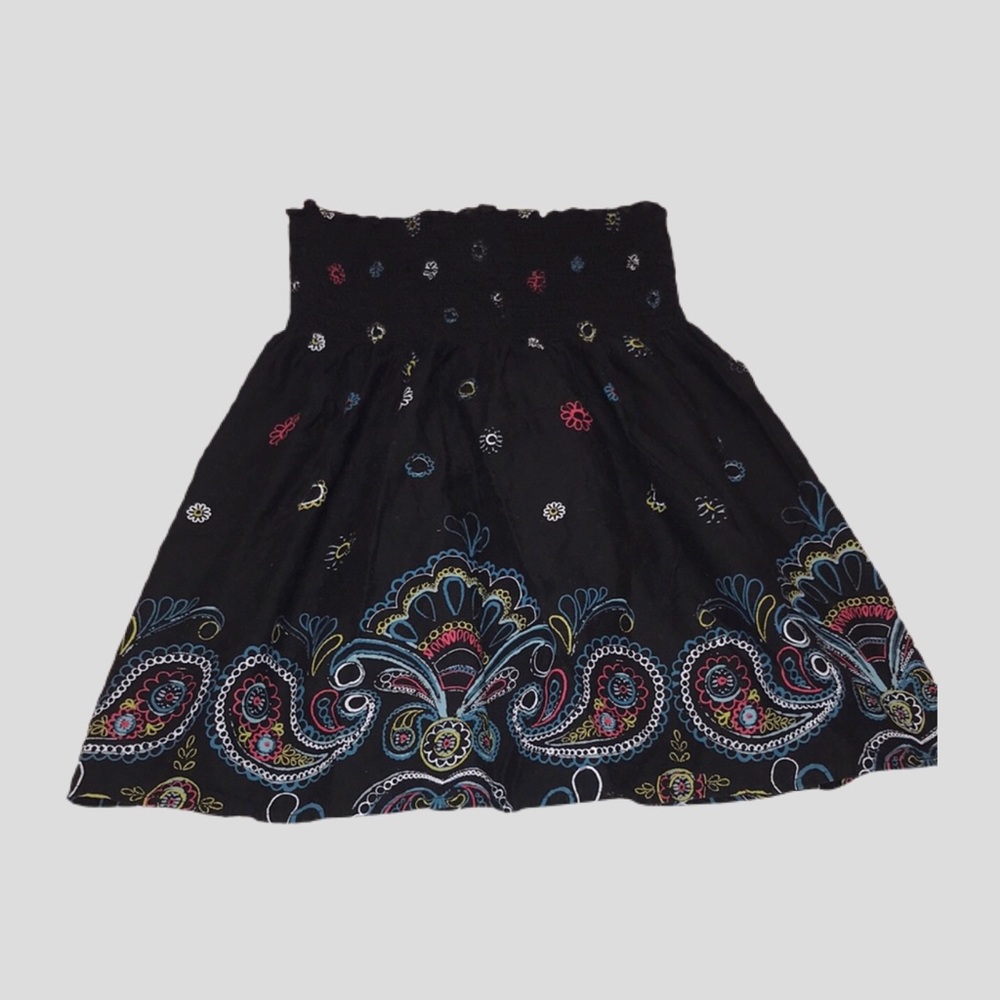 Arizona Jeans Strapless Fit & Flare Black Paisley Print Top Size M